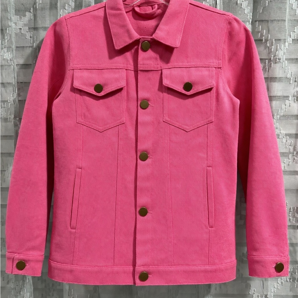 Kids Pink Denim-Style Jacket - Classic Trucker Look